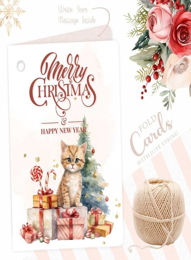 Chic a Choc بطاقات تهنئة بعيد الميلاد المجيد ورأس السنة الجديدة، بطاقات هدايا. بطاقات صغيرة بتصميم ألوان مائية. عبوة من 25 بطاقة. مزودة بخيط من الجوت. تُستخدم لتعليقها على علب الهدايا أو علب الكيك. - Image 4